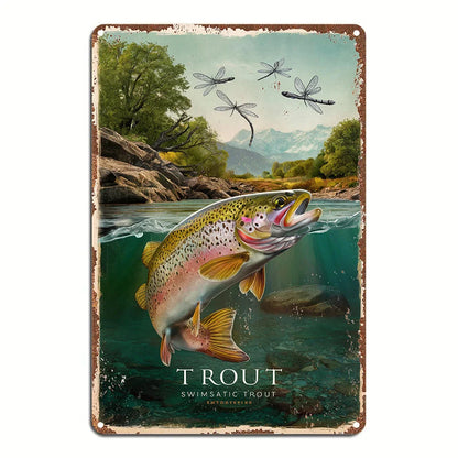 Rustic Metal Trout Wall Art - Vibrant Waterproof Sign, Easy to Hang for Home Decor, Bar, Cafe, Garden, Man Cave & More