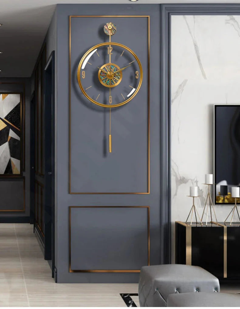 Modern Luxury Large Wall Clock With Pendulum Minimalist Decorative Art Silent Clock Nordic Living Room Bedroom Office Wall Clock