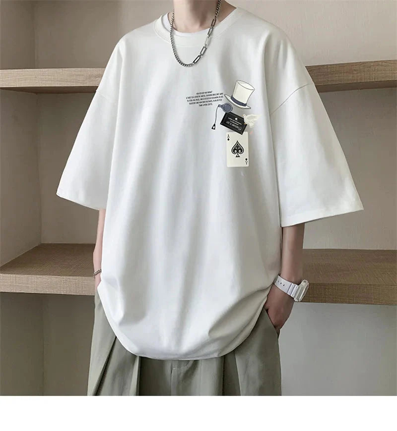 Men's Cotton T-shirts White 5XL Fashion Mens Oversized T Shirt Funny Print Summer Casual Wear Tee Shirts for Men Male Clothes