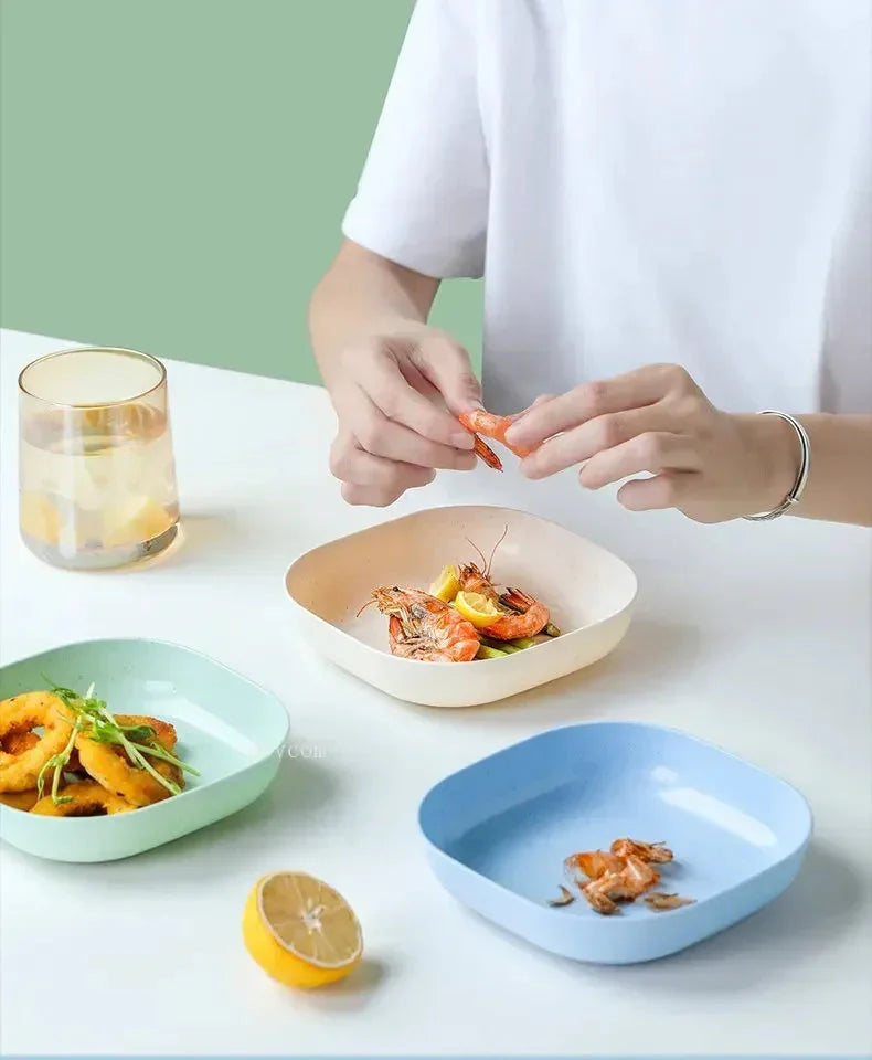 Solid Color Wheat Straw PP Plate Reusable Small Plates Dinner Dish Vegetable Fruit Cake Snacks Plate Tableware Home Supplies