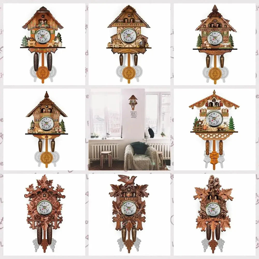 Forest Tower Wood Pendulum Vintage Clocks Vintage Silent Wood Wall Clock Wooden 3D Chiming 3D Chiming Clock Housewarming Gift