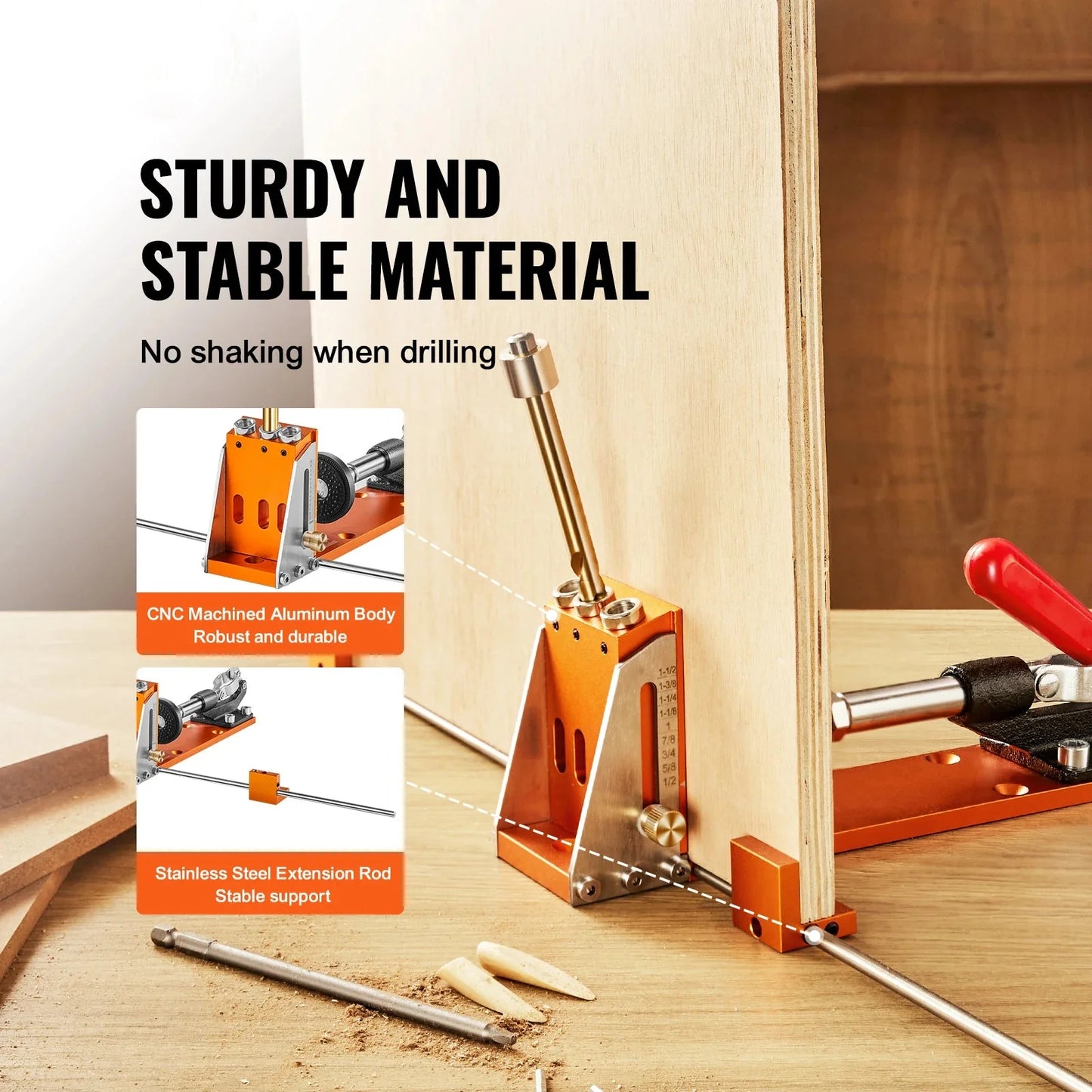 SucceBuy 30 Pcs Pocket Hole Jig Kit Adjustable & Easy to Use Pocket Hole Jig System with Step Drills Wrenches Drill Stop Rings