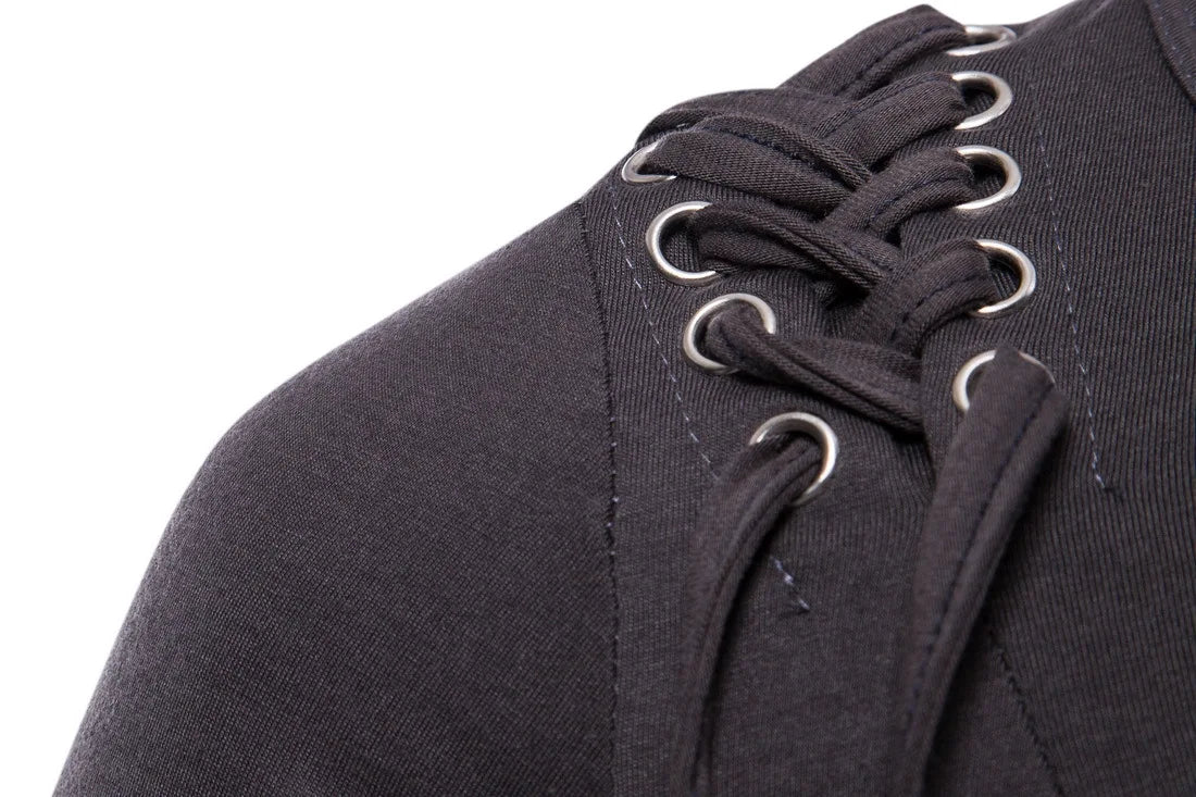 New2026 Men's Summer Short Sleeve T-shirts Trend Irregular Design Lace Up Solid Slim Tees Fashion Gothic Style Casual Shirts Men