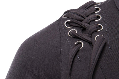 New2026 Men's Summer Short Sleeve T-shirts Trend Irregular Design Lace Up Solid Slim Tees Fashion Gothic Style Casual Shirts Men