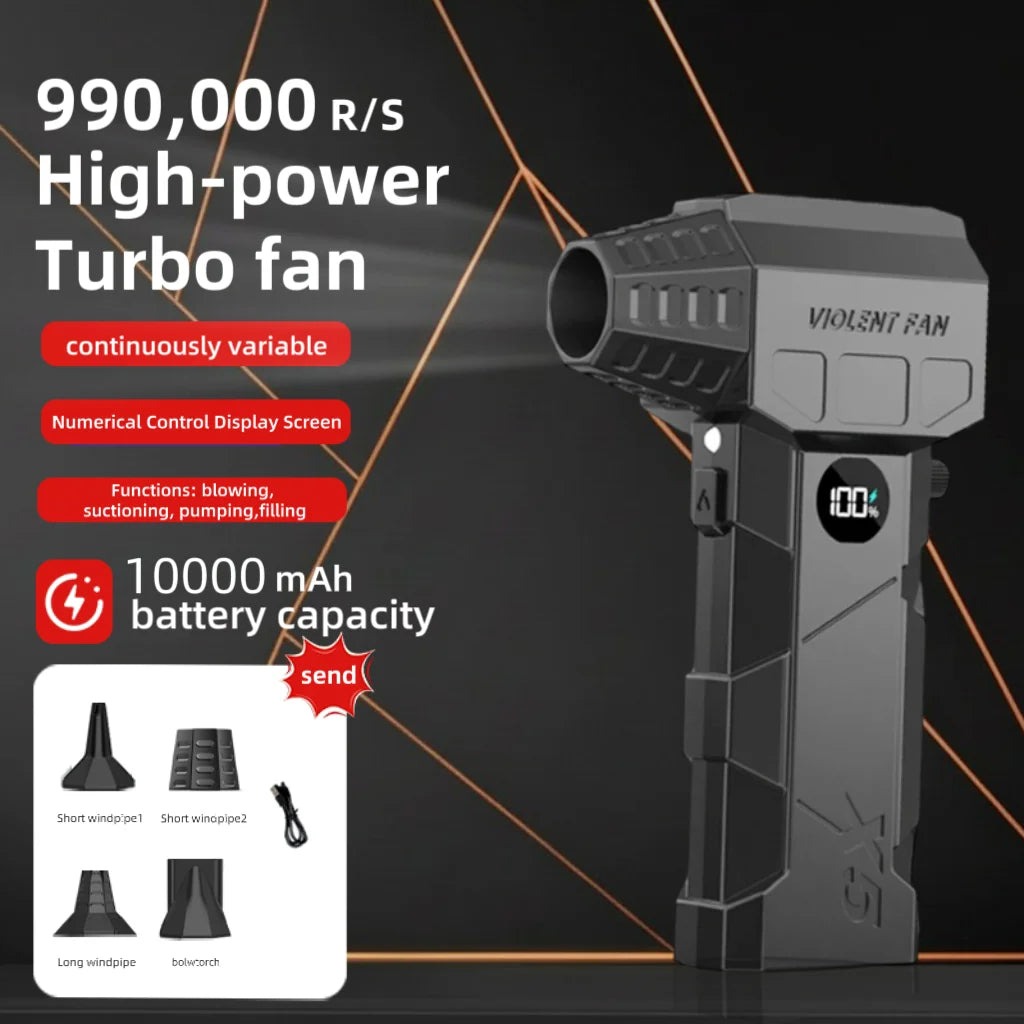 990000RPM Powerful Air Blower Turbo Blower Brushless Motor Violent Fan Wind Speed 198km/H with display Air duster,Vacuum kit