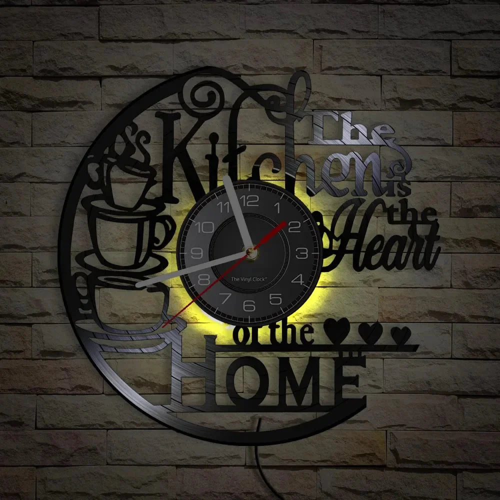 The Kitchen The Heart Of The Home Inspired Vinyl Record Clock Modern Design Vinyl Wall Watch Kitchen Decor Noiseless Timepieces