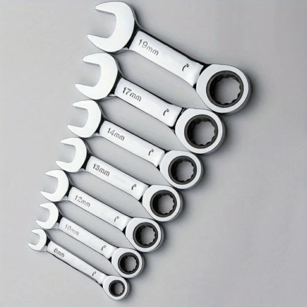 6-19mm Short Handle Quick Ratchet Wrench 72 Teeth Multi Functional Portable Short Dual-use Plum Blossom Small Wrench Hand Tools