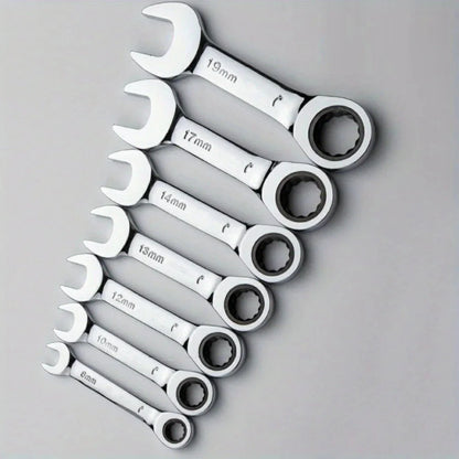 6-19mm Short Handle Quick Ratchet Wrench 72 Teeth Multi Functional Portable Short Dual-use Plum Blossom Small Wrench Hand Tools