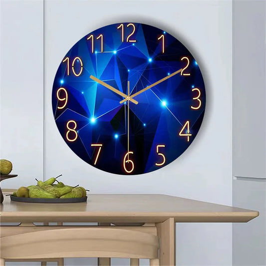 Geometric Elements Dark Blue Tempered Glass Wall Clock 12"