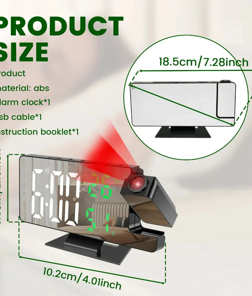 Projection digital alarm clock 180 ° arm projection LED alarm clock multifunctional USB plug in projector desktop LED clock