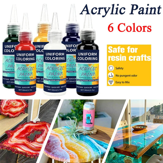 6 Colors Acrylic Paint 50ml/Bottle Satin Finsh Quick Dry Non Toxic Epoxy Resin Pigment Paste For Graffiti Resina Art Painting