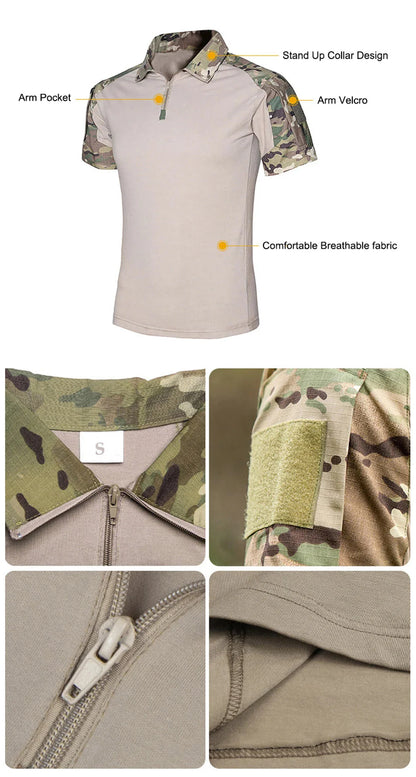 Tactical T-Shirts Mens Outdoor Sport Tee Quick Dry Short Sleeve Shirt Hiking Hunting Combat Men Camo Clothing