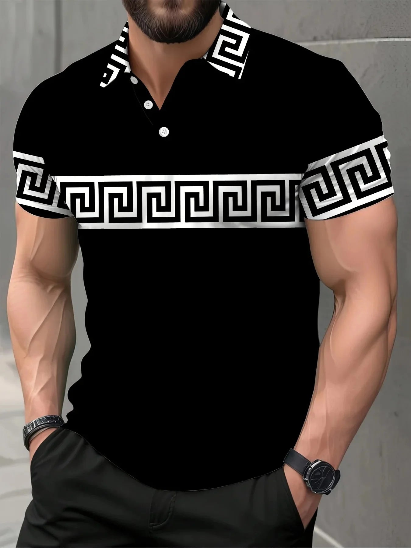 The new men's short-sleeved POLO shirt for summer 2025 features a casual fashionable and comfortable 3D striped pattern print