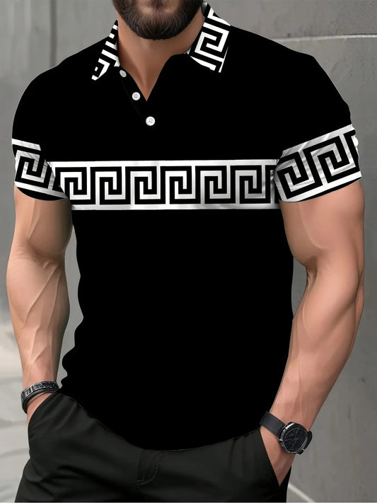 The new men's short-sleeved POLO shirt for summer 2025 features a casual fashionable and comfortable 3D striped pattern print