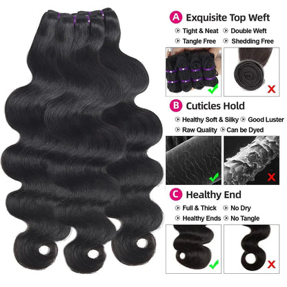 Body Wave Human Hair Bundles 12A Raw Virgin 100% Unprocessed Weave Human Hair Extensions 1 3 4 Bundles Deals Natural Color