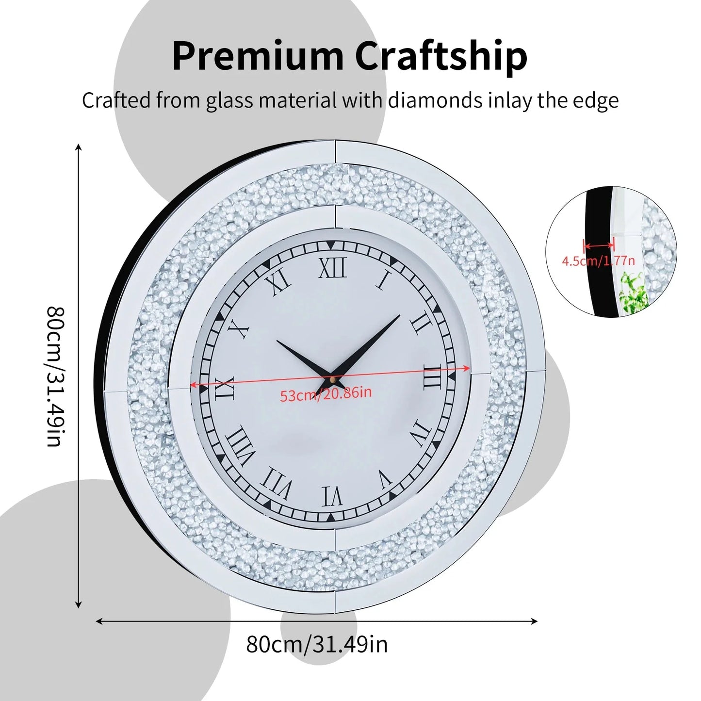 Sparkle & Twinkle Shining Mirrored Luxurious Home Modern Wall Clock 23" or 31"