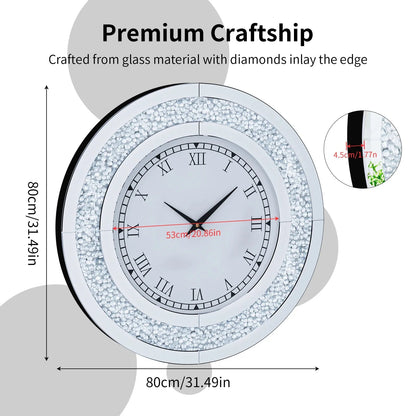Sparkle & Twinkle Shining Mirrored Luxurious Home Modern Wall Clock 23" or 31"
