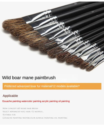 6pc new concept paintbrush wild boar mane oil painting brush water powder acrylic nail round head long black pole paintbrush set
