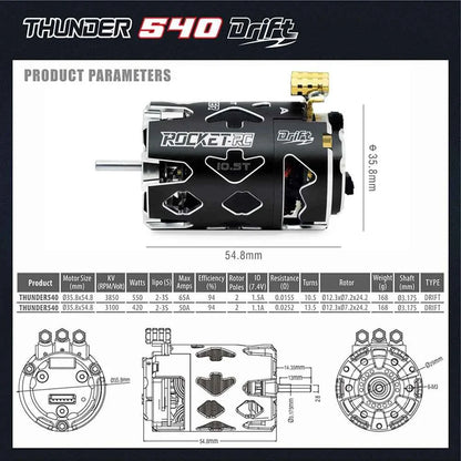 Rocket-RC Thunder 540 Sensored Brushless Motor 10.5T 13.5T 2-3S 3.175 mm Shaft for 1/10 RC Racing Drift Car Parts Surpass Hobby