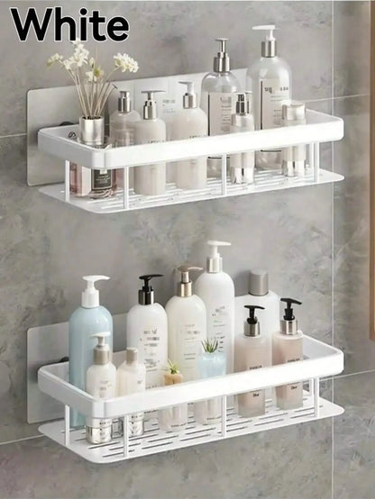 1/2Pcs Wall Mounted Corner Rack: No-Drill Black Bathroom Shampoo Towel Holder