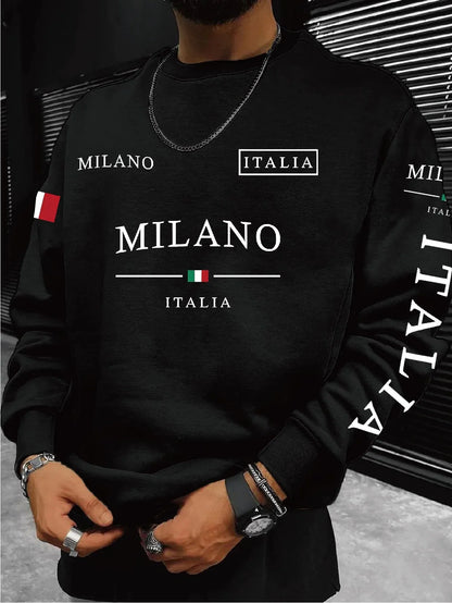 Men's 100% pure cotton summer loose comfortable casual  PARIS print large round neck long sleeve T-shirt top