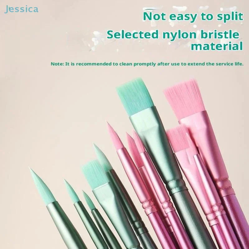 ♥Nylon Bristle Wooden Handle Pointed And Flat Watercolor Paintbrush Set For Art, Acrylic, Gouache, And Oil Painting