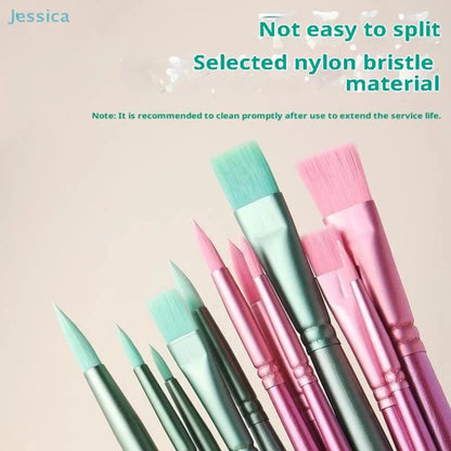 ♥Nylon Bristle Wooden Handle Pointed And Flat Watercolor Paintbrush Set For Art, Acrylic, Gouache, And Oil Painting
