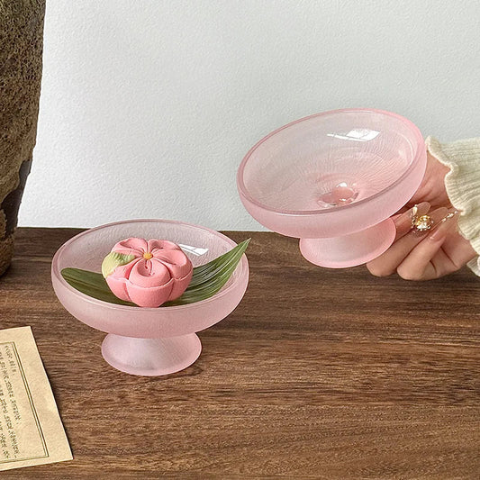 High-looking Fruit Plate, Small Exquisite Glacier Glass High-foot Plate, Candy Snack Plate, Fruit Plate