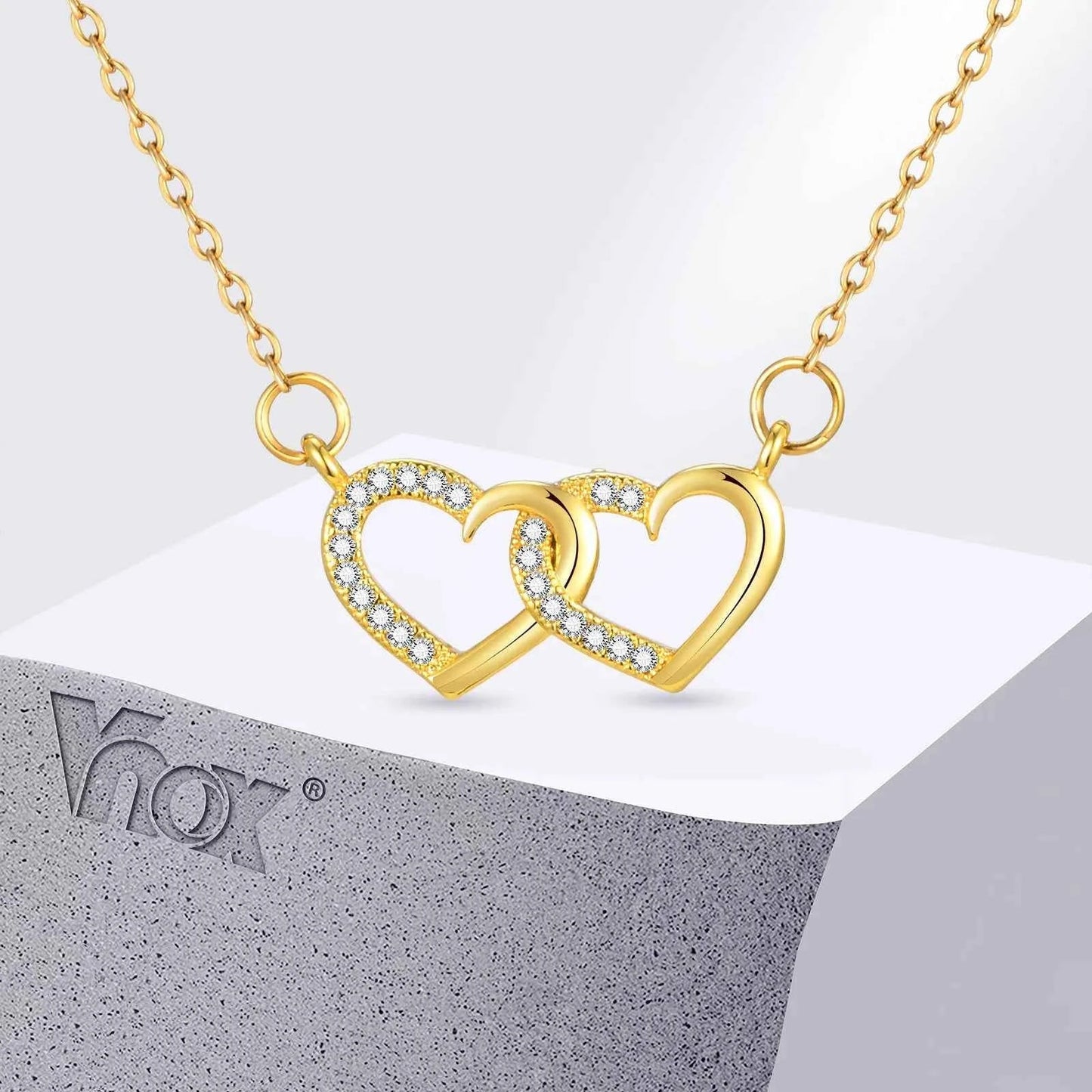 Vnox Double Zircon Heart Necklace For Women,Stainless Steel Cute Simple  Necklace For Mother And Daughter,Trendy Jewelry Gifts