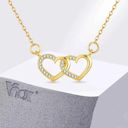 Vnox Double Zircon Heart Necklace For Women,Stainless Steel Cute Simple  Necklace For Mother And Daughter,Trendy Jewelry Gifts