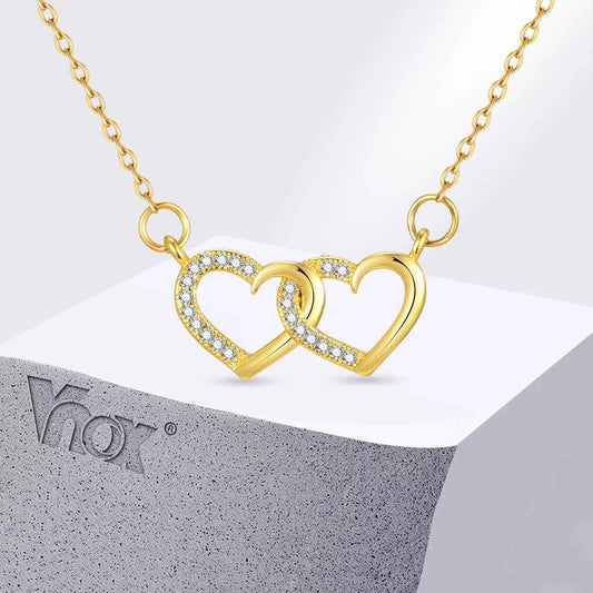 Vnox Double Zircon Heart Necklace For Women,Stainless Steel Cute Simple  Necklace For Mother And Daughter,Trendy Jewelry Gifts