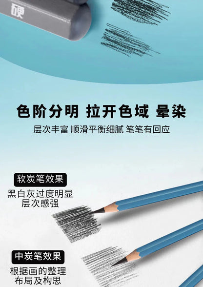 Master Specialized Sketch Charcoal,Hard, Neutral, Soft Refills,Drawing Pencils,Art Student Fine Arts Supplies 12 pcs Box TB-01