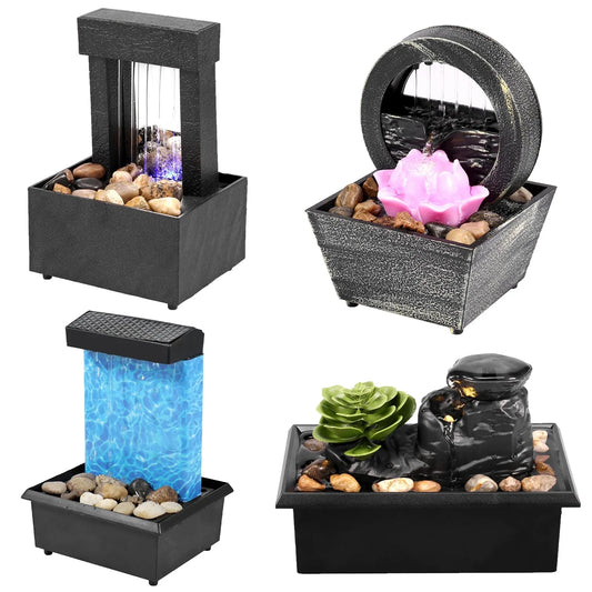Mini Tabletop Fountain with Light Sound Relaxation Indoor Water Fountain Ornament Zen Meditation Fountain Home Decorations