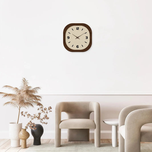 French-Style Retro Cream Crystal Porcelain Square-Shaped Simple Pattern Wooden Wall Clock for Living Room, Bedroom, Kitchen, Home Decoration, Silent Quartz Clock, Holiday Gift, 12 Inches, 14 Inches 16inch (Battery Not Include
