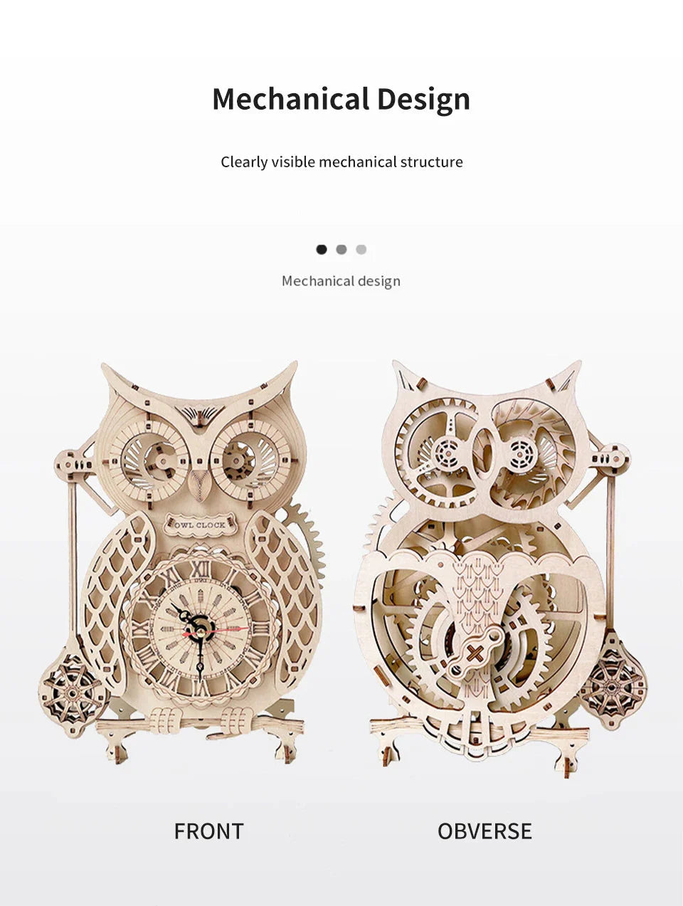 Wooden Puzzle 3D Owl Clock Model Building Kits Creative DIY Wall Clock Mechanical Retro Pendulum Clock Assembly Toy for Adults