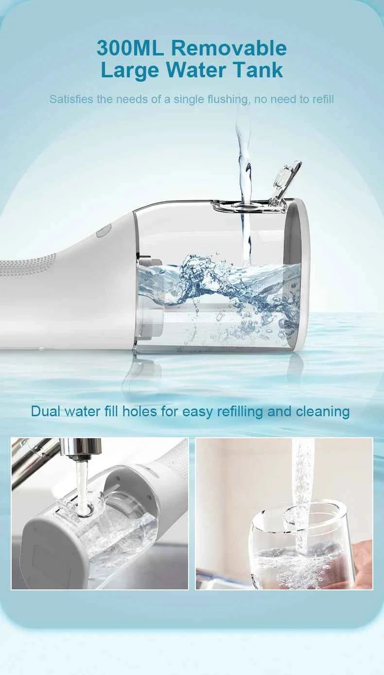 Fairywill Portable Oral Irrigator - 300ML Cordless Water Flosser with 6 Jet Nozzles