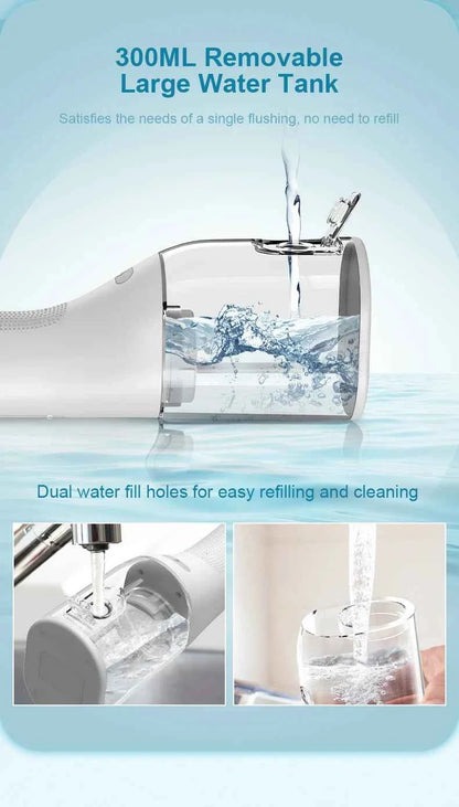 Fairywill Portable Oral Irrigator - 300ML Cordless Water Flosser with 6 Jet Nozzles