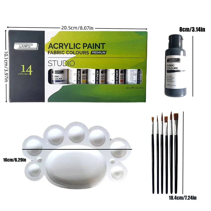 14-color /60ml paint set, beginner's art supplies for painting and doodling, paint palette, brush combination