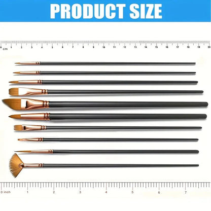 12pcs Nylon Bristle Brush Set Flat Brushes Watercolor Oil Paint For Artists Amateur And Acrylic Paintings Fabric Brushes