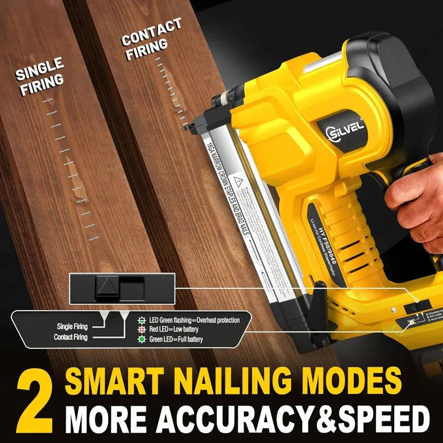 SILVEL 18 Gauge Cordless Brad Nailer 2 in 1 Cordless Nail Gun/Electric Stapler with Dual 4.0Ah Batteries Fast Charging Technolo