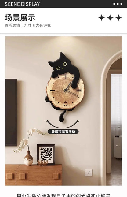 Cartoon Cat Wall Clock Creative Cat Tail Swing Wall Clock Quartz Mute Wall Clock Home Decoration Living Room Bedroom Decoration