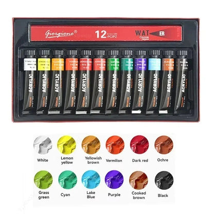 Acrylic Paint Set 12/24/30 Colours 12ml, Perfect for Canvas, Wood, Fabric, Leather, Cardboard, Paper, MDF And Crafts