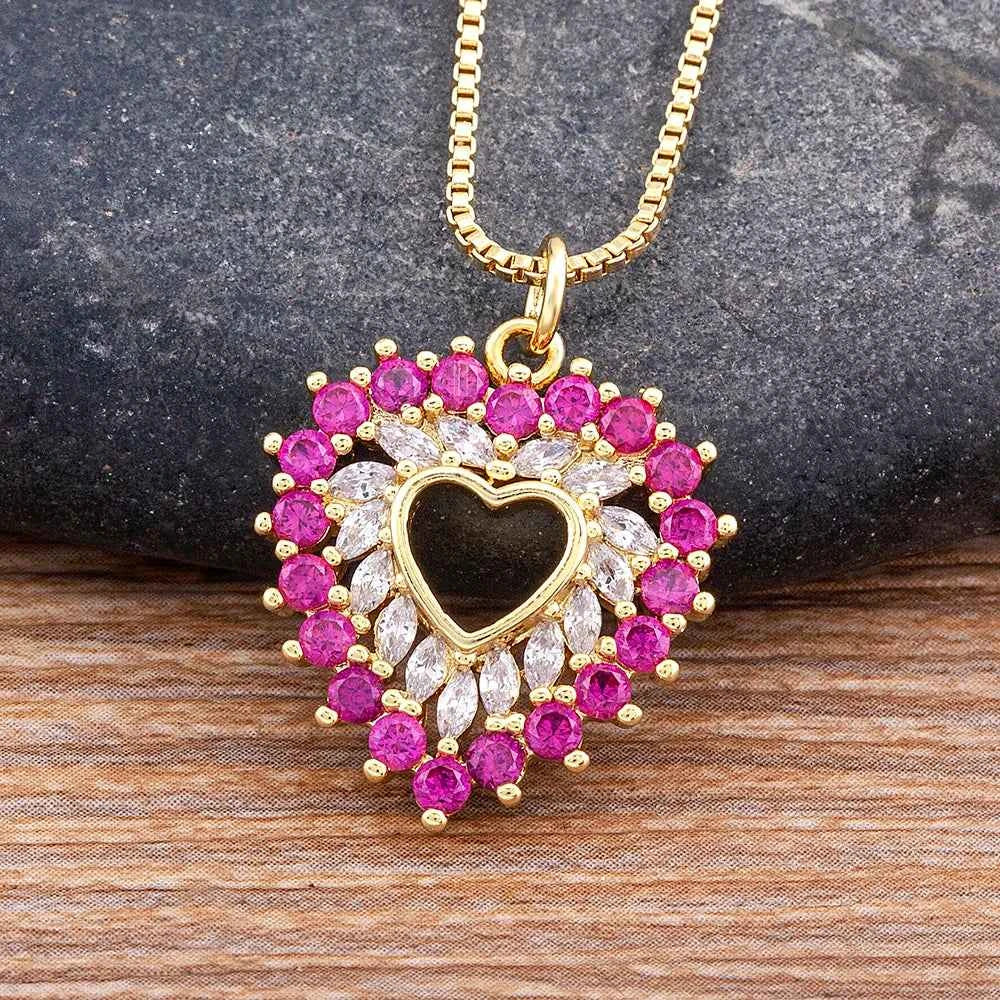 Nidin New Arrival Romantic Heart Shape Sparkling Zircon Pendant Necklace 3 Colors For Women Female Fine Jewelry Gifts Wholesale