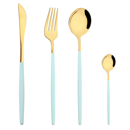 Western Purple Silver Tableware New Dinnerware Set 4Pcs Stainless Steel Kitchen Knife Fork Spoon Complete Cutlery Flatware Set