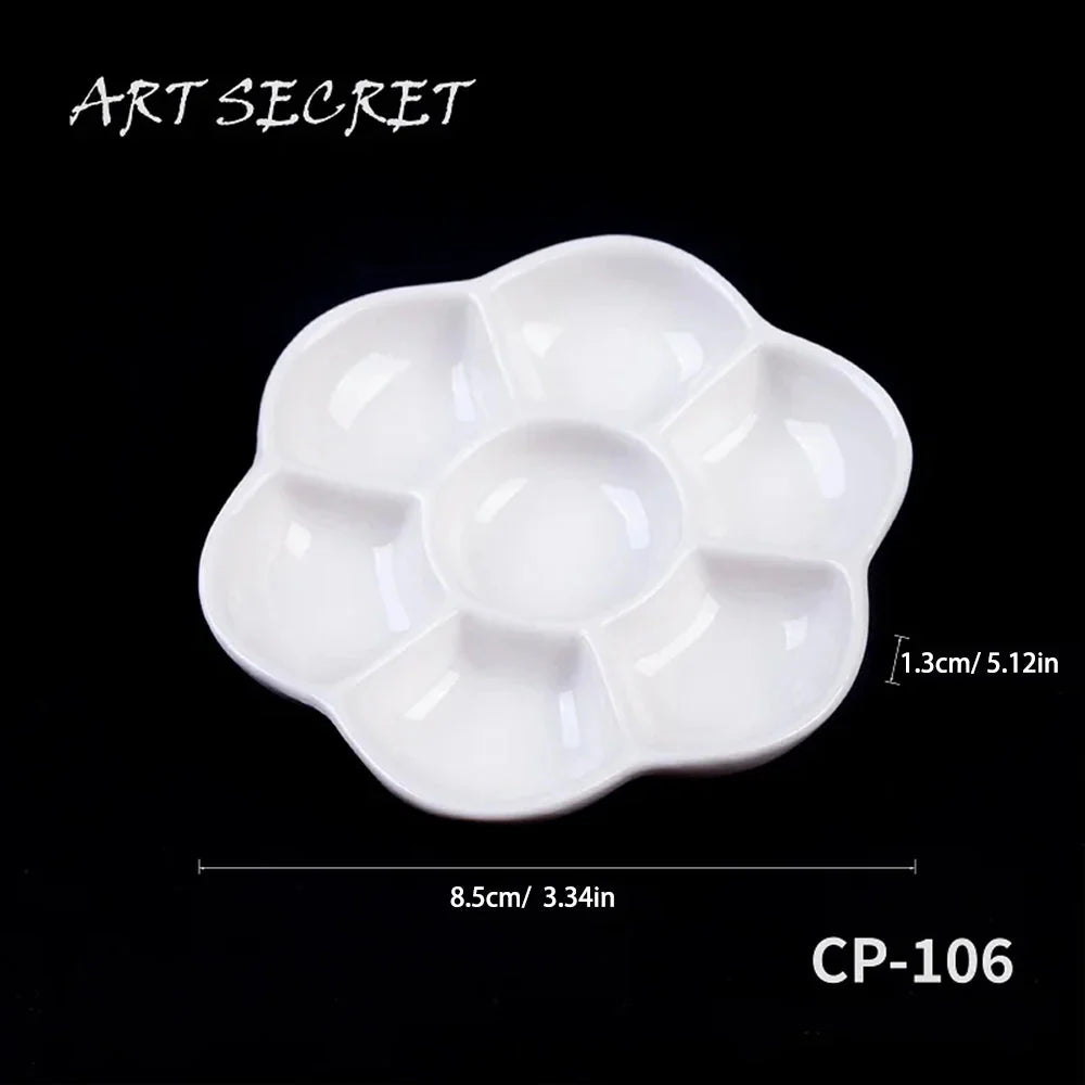 Artsecret 1 pc Simple White Ceramic Multi-Compartment Palette Pigment Mixing Palette Art Supplies Multiple Variants Available