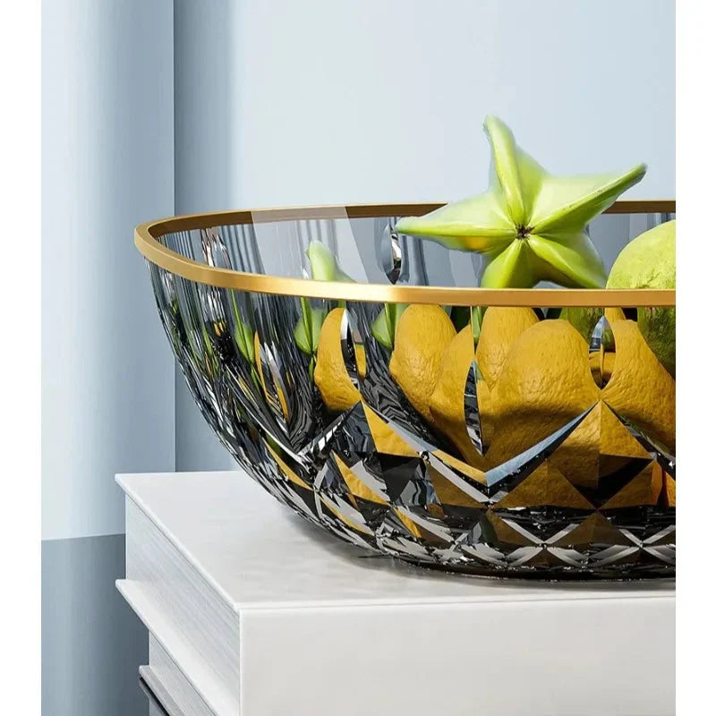 New Household Fruit Bowl Salad Dessert Biscuit Plate Plastic Square Transparent Tray Golden Edge Snack Plates Tableware
