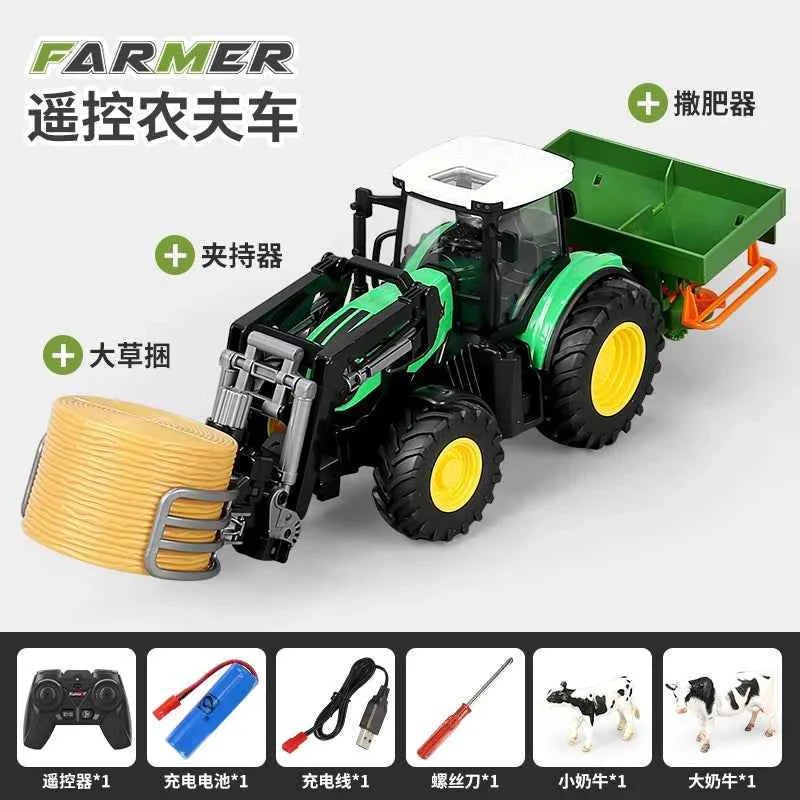 RC Farm Tractor Toy 2.4G Remote Control Combine Harvester Truck with Sounds Lights & Spray 1:24 High Simulation Toddlers Vehicle