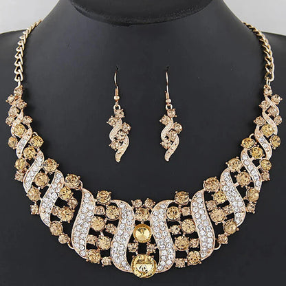 Romantic 2 Pieces/set Wedding Jewelry Set Shiny Crystal Bridal Jewelry Set Ladies Necklace Earrings