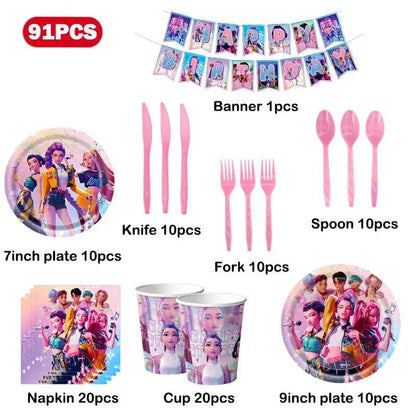K-Pop Demon Hunters Birthday Decorations Girls Birthday Party Tableware Balloons Set Cup Plates Girls Favor Kpop Warriors Supply