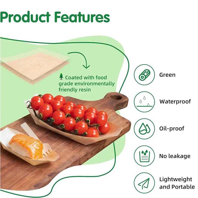 SOFT-100 Set Wooden Food Boats Dessert Plates Food Trays Boat Plates Disposable Plates Disposable